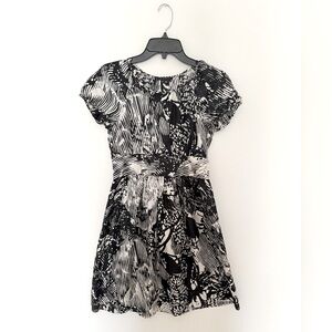 Theory Silk Black and White Patterned Mini Dress